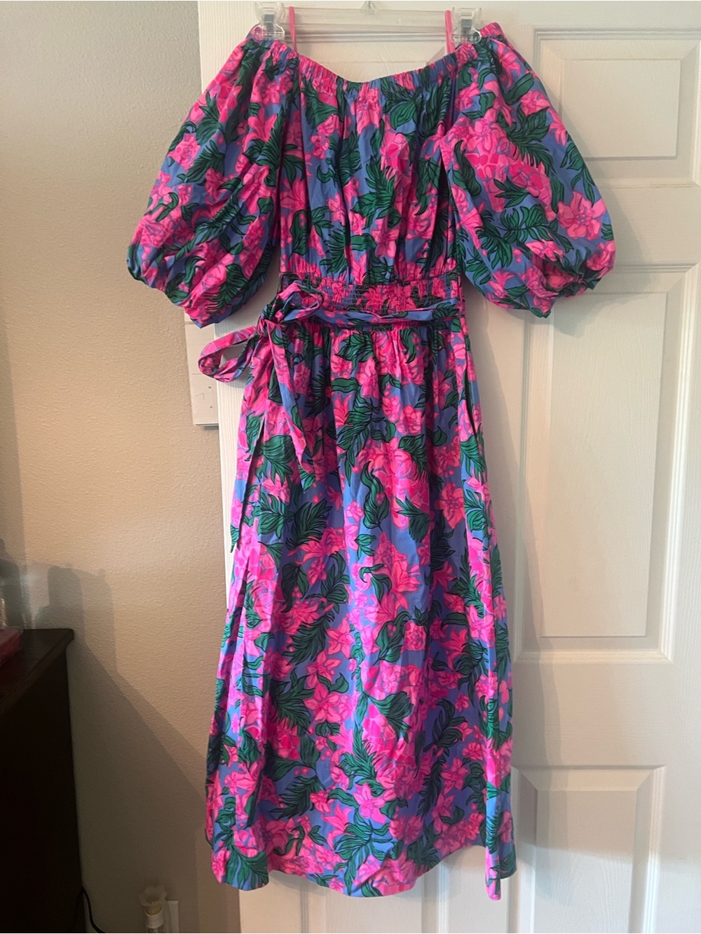 Lilly Pulitzer Pink & Blue Tropical Floral Midi Dress